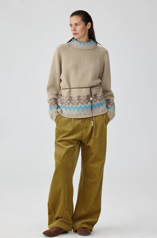 Simple Project Fair Isle Sweater-Khaki