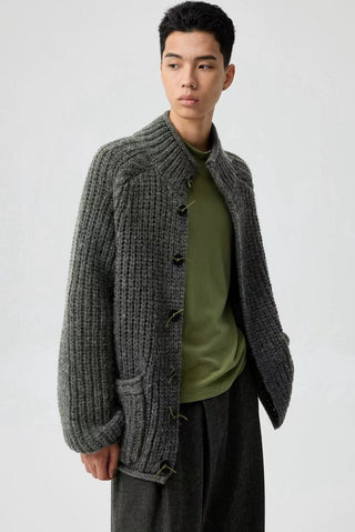 Simple Project Chunky Wool Cardigan-Charcoal