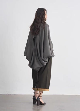 BALIANG Relaxed Linen Cocoon Blouse-Gray