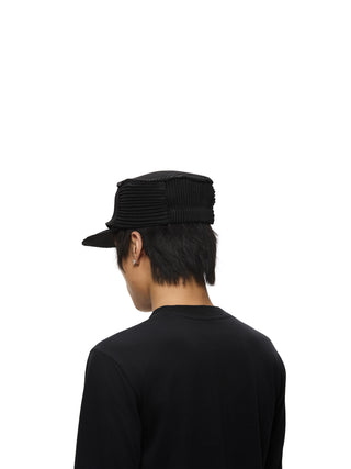 6CRAYON Pleated Flat Top Stretch Baseball Cap-Black