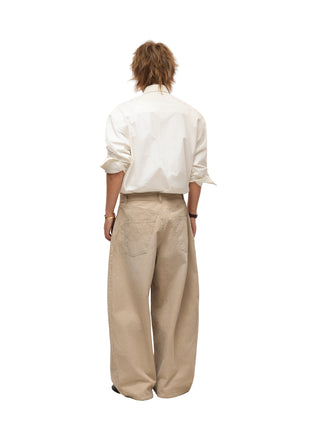 6CRAYON Khaki Vintage Herringbone Washed Trousers