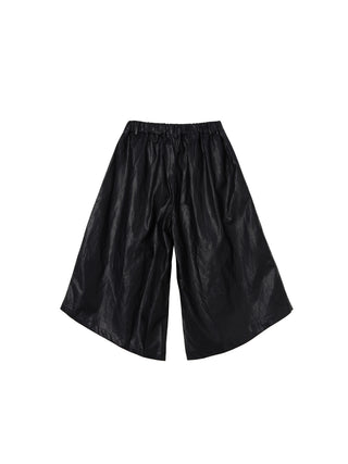 6CRAYON Spliced Pleated PU Leather Shorts