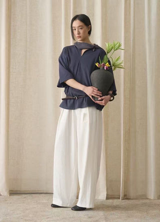 BALIANG Rattan Curved Pants-Cloud White