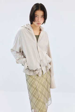 Simple Project Lace-up Hooded Shirt-Ivory