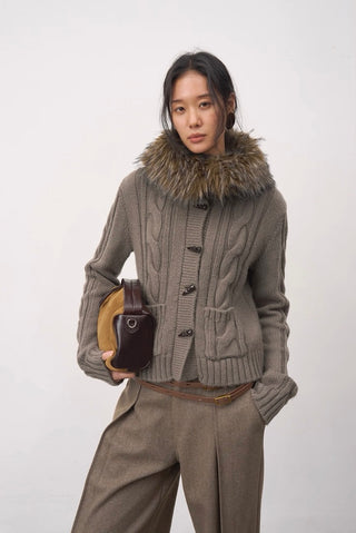BALIANG Cable Fur Cardigan