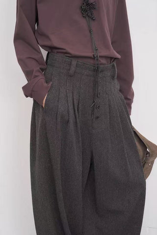 BALIANG Pleated Wool Balloon Trousers-Heather Gray