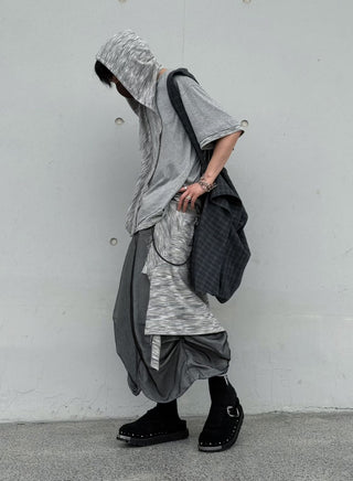 Relabel Hooded Henley Collar T-Shirt-Grey