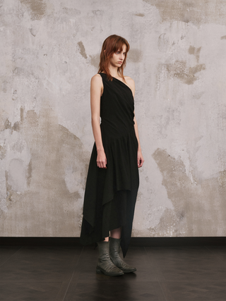 ILNya Asymmetric Pleated Layered Maxi Dress