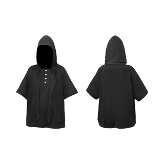 Relabel Hooded Henley Collar T-Shirt-Black