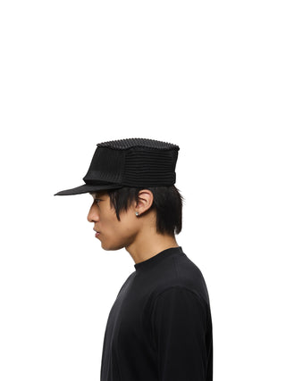 6CRAYON Pleated Flat Top Stretch Baseball Cap-Black