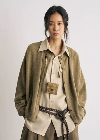 BALIANG Merino Wool Cardigan-Yellow Moss