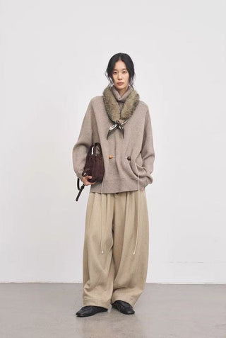 BALIANG Pleated Wool Balloon Trousers-Oat Beige