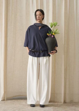 BALIANG Rattan Curved Pants-Cloud White