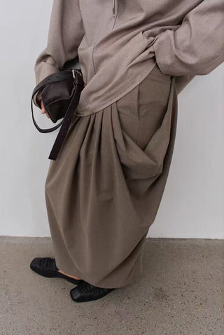BALIANG Cocoon Pleated Skirt-Khaki