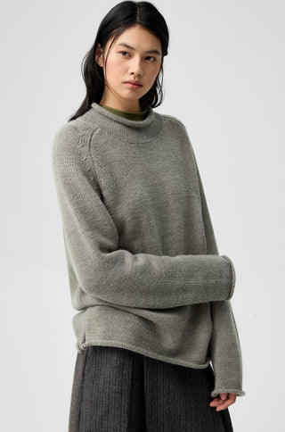 Simple Project Roll-Up Sweater-Khaki Gray