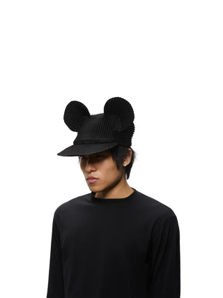 6CRAYON Pleated Flat Brim Mickey Cap-Black