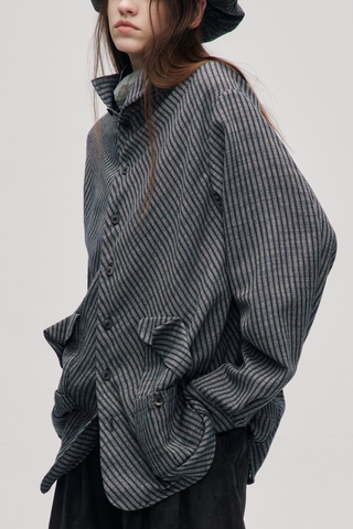 Spiral Stripe Shirt-Misty Blue