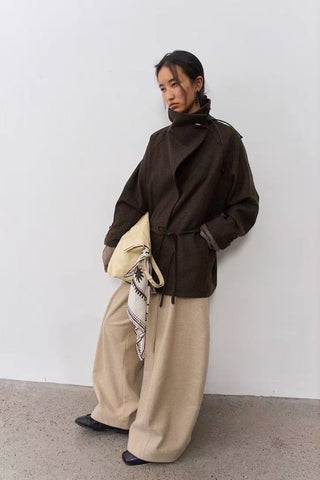 BALIANG Bitter Mid-Length Wool Coat-Brown