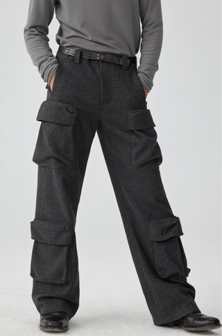 Simple Project Pocket Cargo Pants-Grey