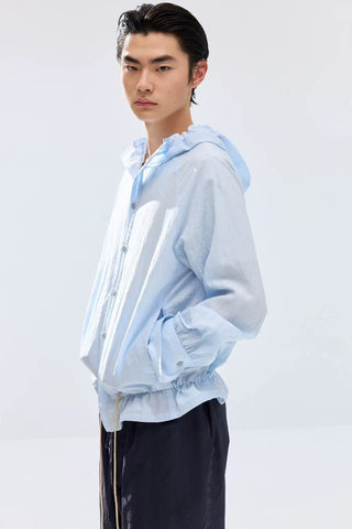 Simple Project Lace-up Hooded Shirt-Sky Blue