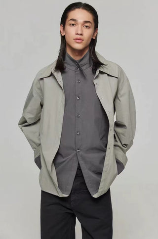 Simple Project Layered Cotton Shirt-Grey
