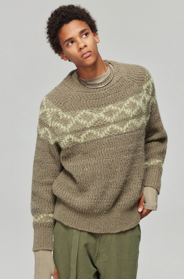 Simple Project Embroidered Sweater-Olive
