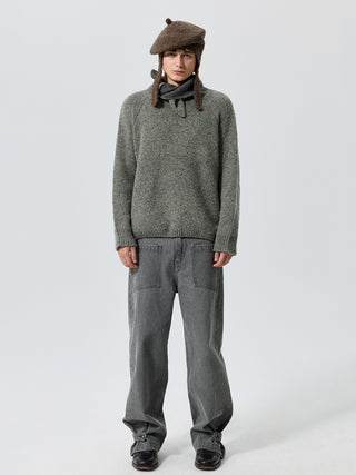 Simple Project Knotted Collar Sweater-Gray