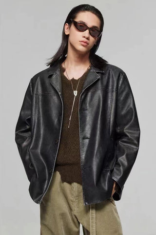 Simple Project Retro PU Leather Jacket