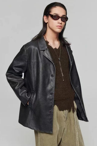 Simple Project Retro PU Leather Jacket