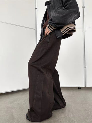 Pleated Baggy Jeans-Brown