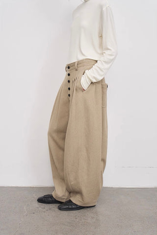 BALIANG Pleated Wool Balloon Trousers-Oat Beige