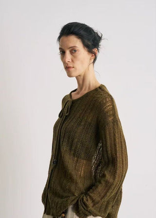 BALIANG Alpaca Fluffy Cardigan-Velvet Green