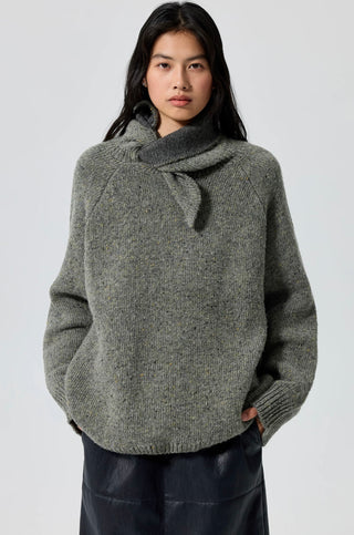 Simple Project Knotted Collar Sweater-Gray