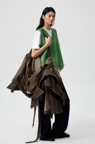 Simple Project Coated Coat-Brown