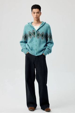 Simple Project Jacquard Sweater-Turquoise