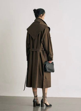 BALIANG Enzyme Scarf Trench Coat-Misty Brown