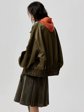 Simple Project Boxy Nylon Jacket-Olive Green