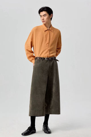 Simple Project Suede Cropped Pants-Olive