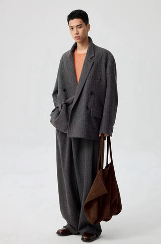 Simple Project Striped Woolen Blazer