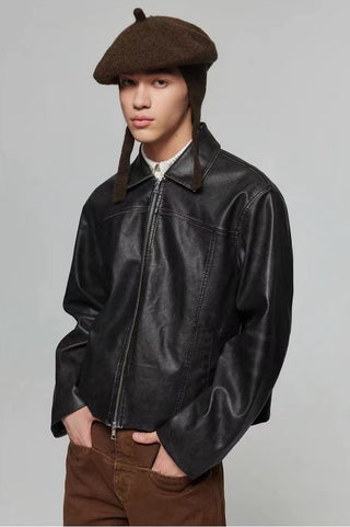 Simple Project Cropped Leather Jacket