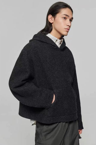 Simple Project Triangle Woolen Hoodie-Charcoal