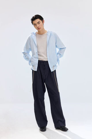 Simple Project Lace-up Hooded Shirt-Sky Blue