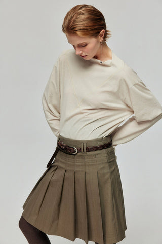 Simple Project Pleated Skirt-Brown