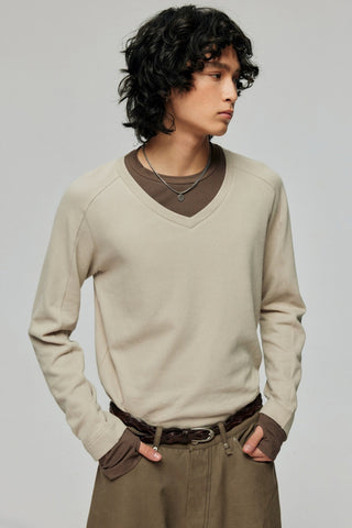 Simple Project Layered T-shirt-Beige Gray
