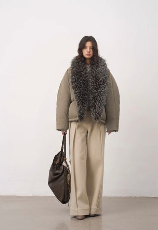 BALIANG Nest Fur Puffer Jacket-Moss Gray