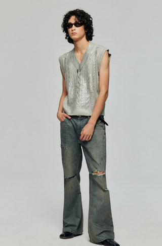 Simple Project Glossy Knit Vest-Silver