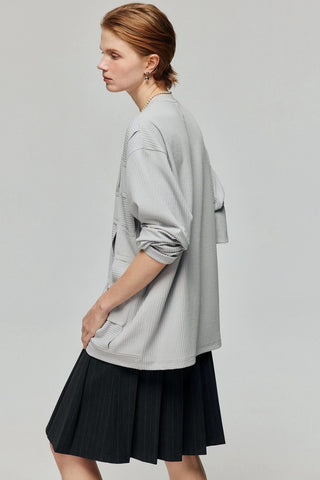 Simple Project Woven Long Sleeve T-Shirt-Grey