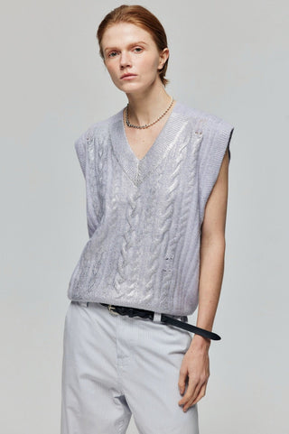 Simple Project Glossy Knit Vest-Purple