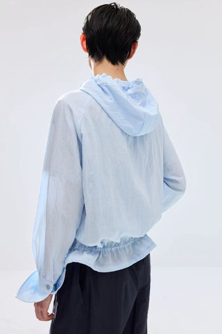 Simple Project Lace-up Hooded Shirt-Sky Blue