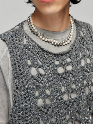 Simple Project Hollow Knit Vest-Grey